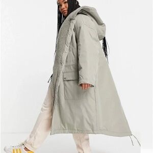 ASOS designs waterfall parka long warm winter jacket maternity sage green